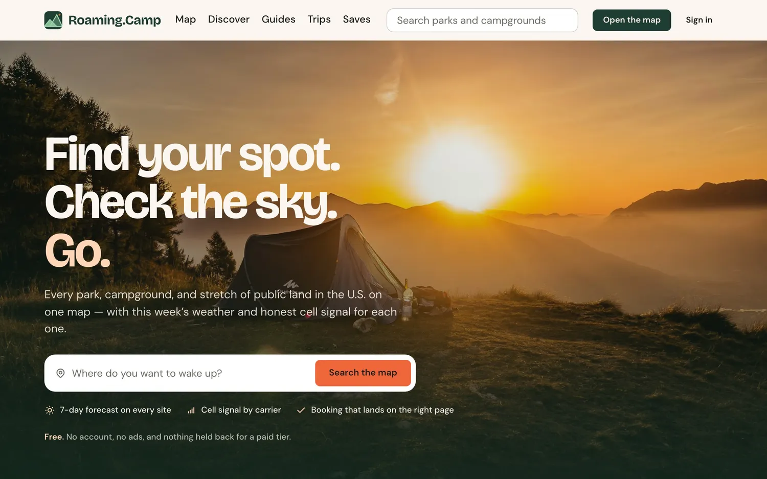 A screenshot of Roaming.Camp